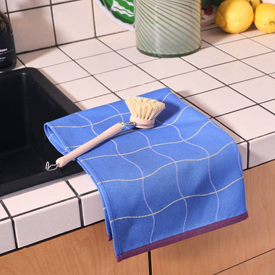 Blue Wavy Check Tea Towel - Re - leaf