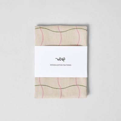 Wave Grid Natural Cotton Tea Towel - Re - leaf