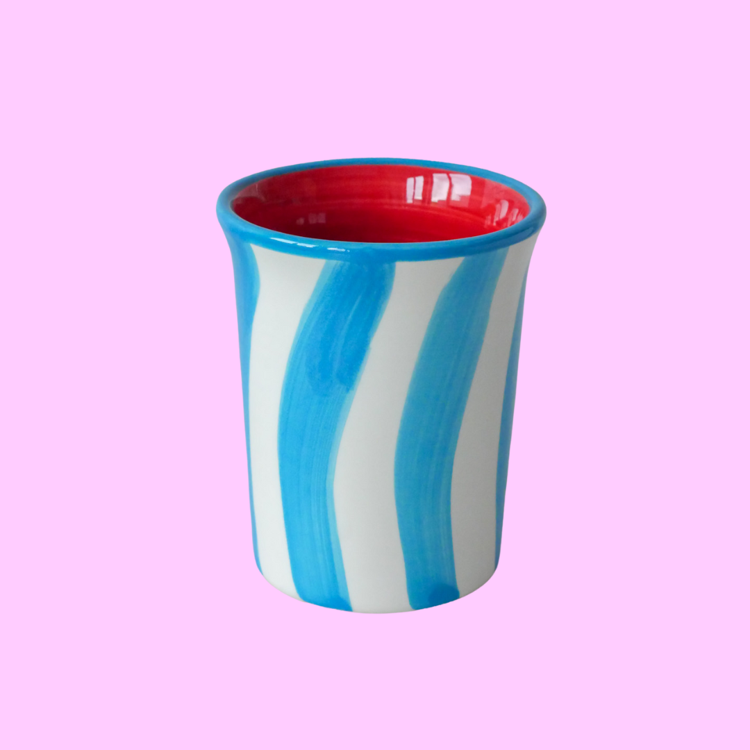 Ceramic Cup white and blue stripes