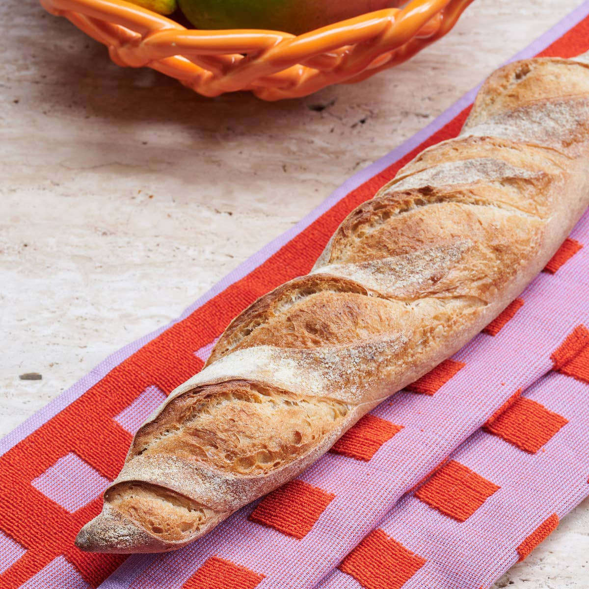 Squares Lilac/Warm Red Cotton Tea Towel