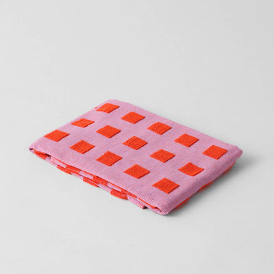 Squares Lilac/Warm Red Cotton Tea Towel