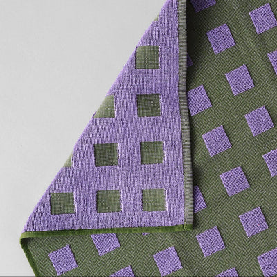 Squares Olive/Lilac Cotton Tea Towel