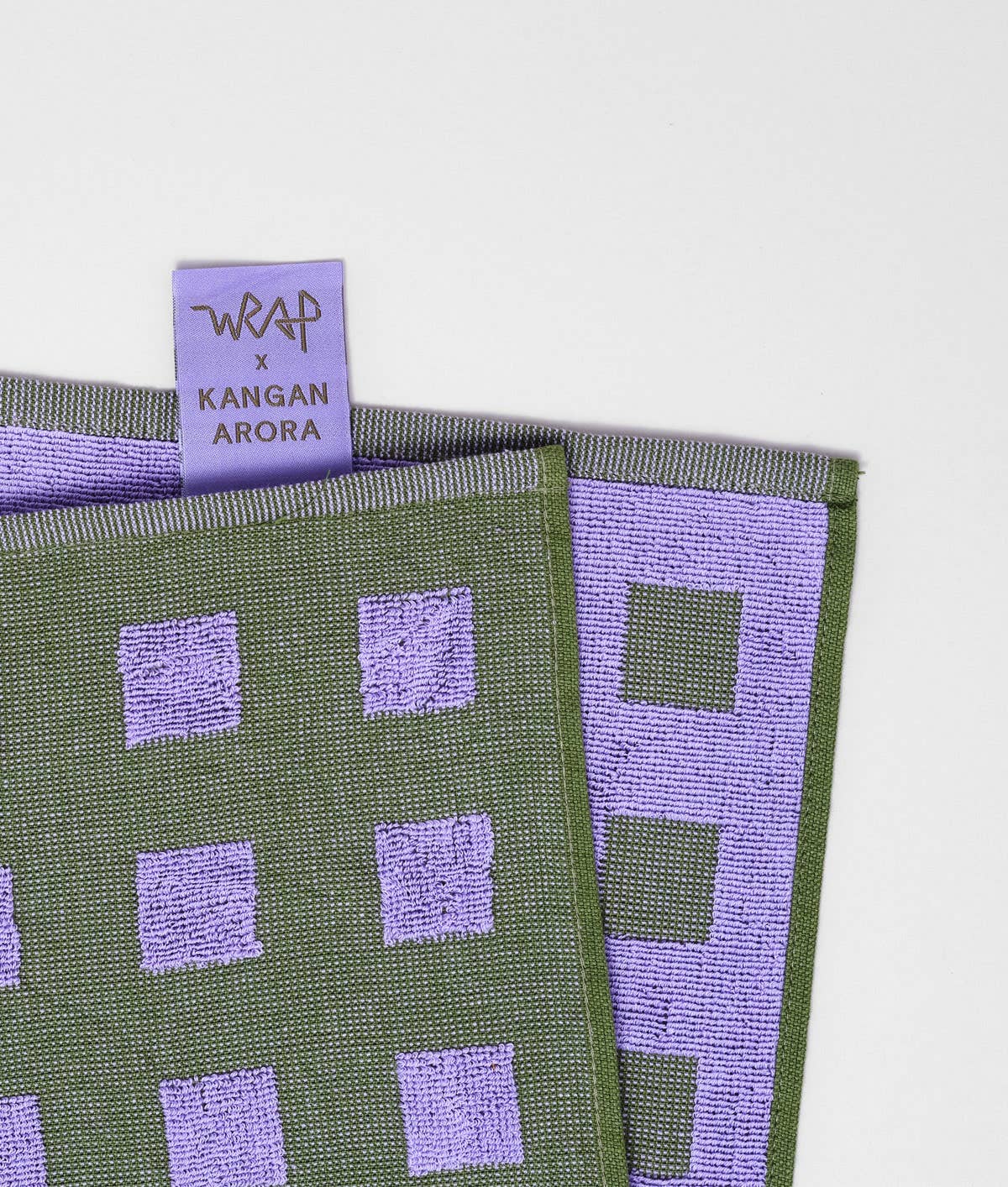 Squares Olive/Lilac Cotton Tea Towel