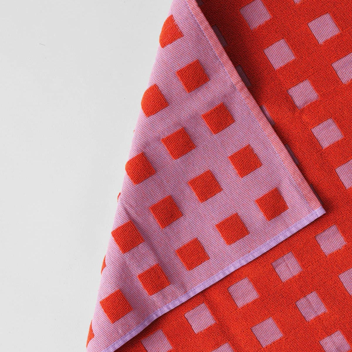 Squares Lilac/Warm Red Cotton Tea Towel - Re - leaf