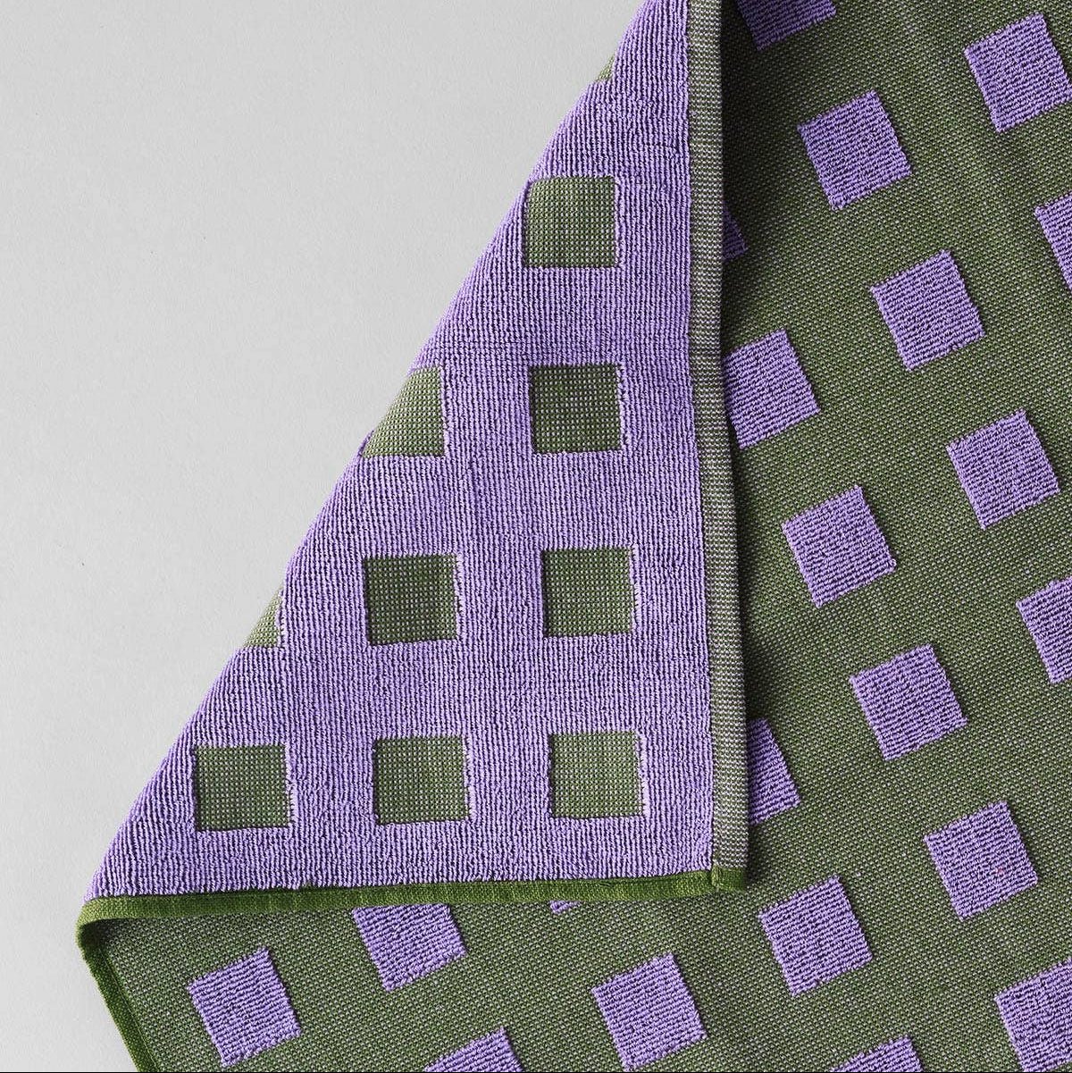 Squares Olive/Lilac Cotton Tea Towel - Re - leaf