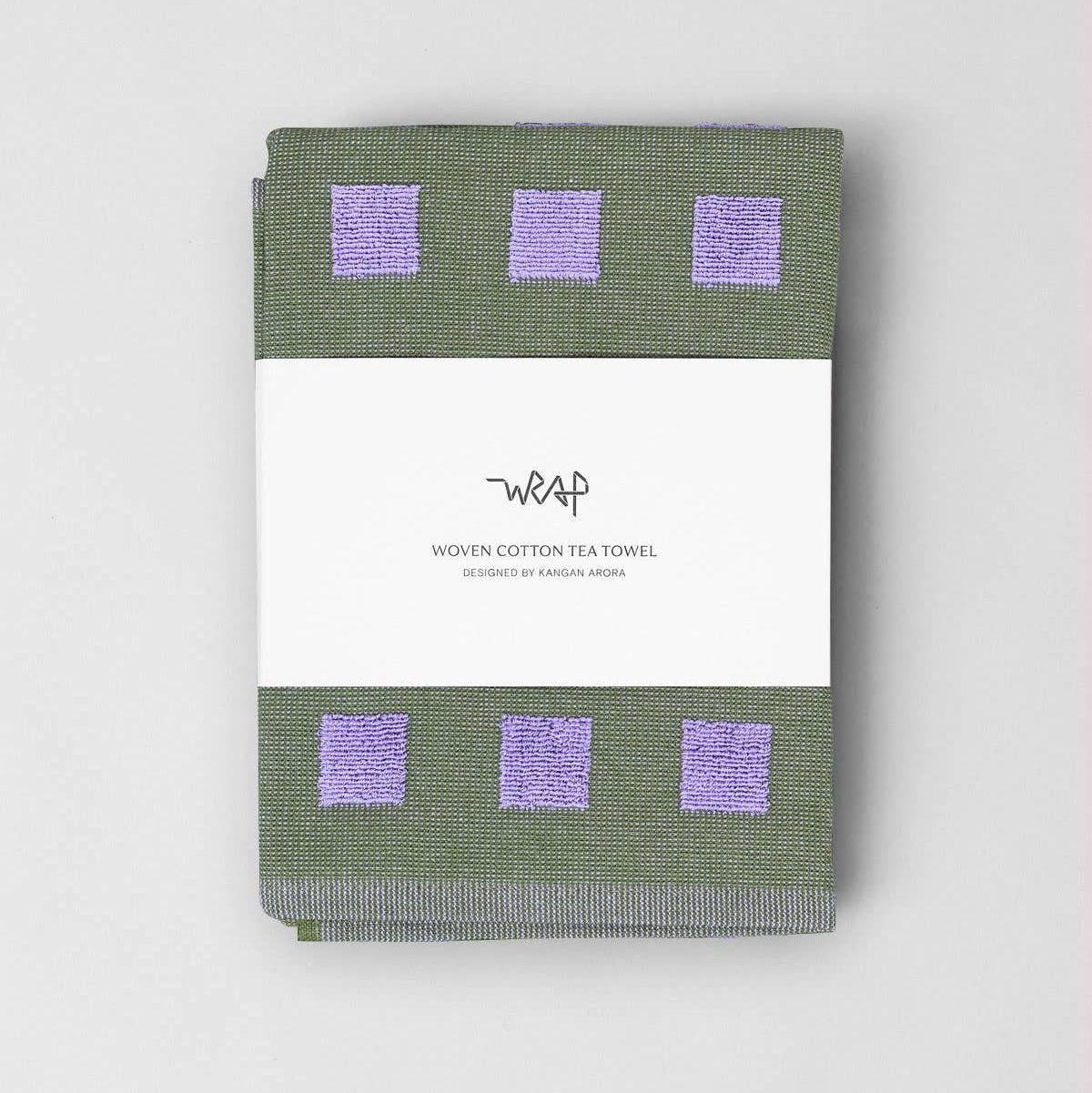Squares Olive/Lilac Cotton Tea Towel - Re - leaf
