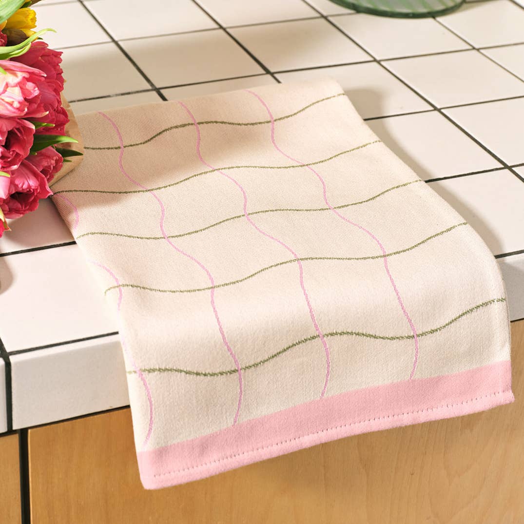 Wave Grid Natural Cotton Tea Towel - Re - leaf