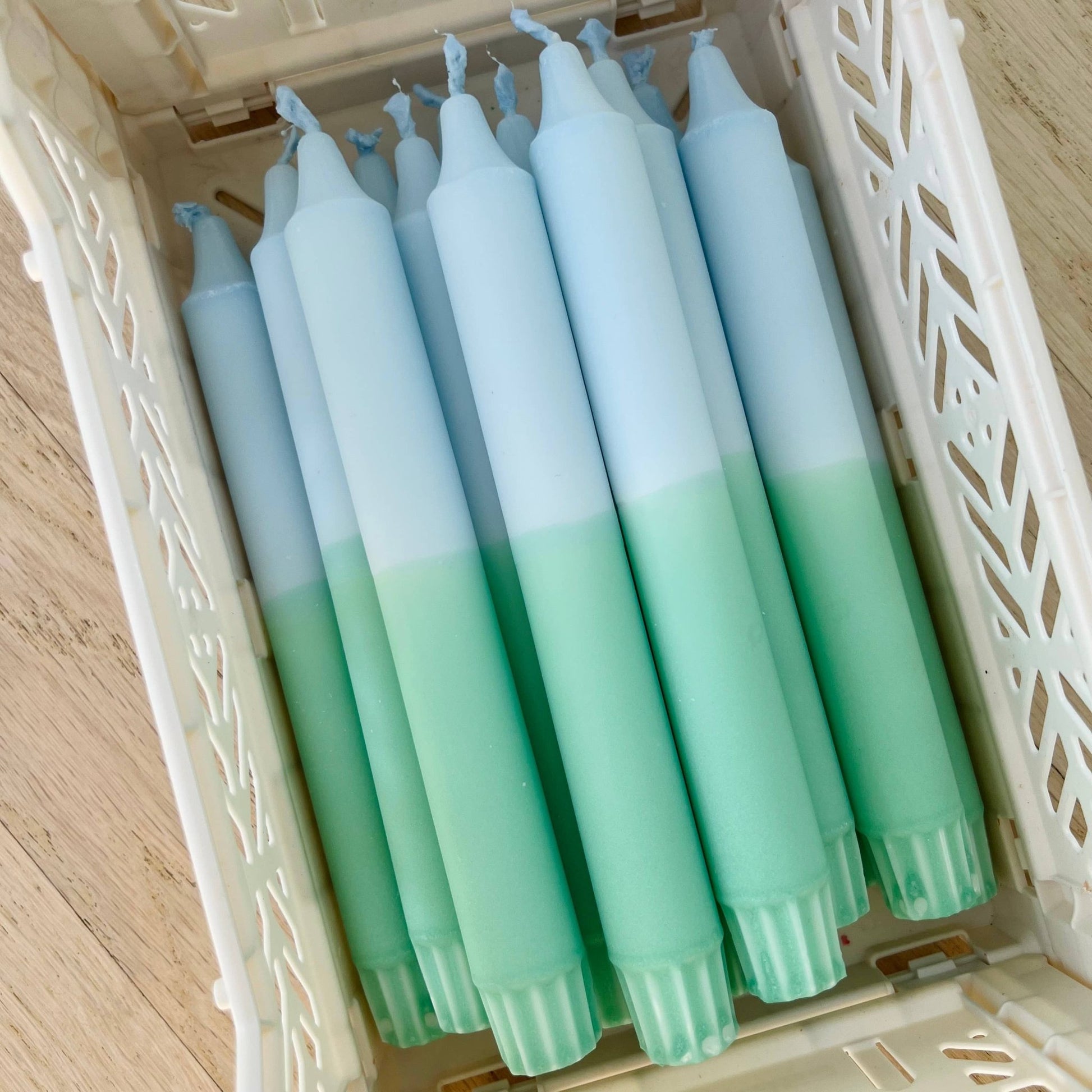 Blue/mint Taper Candle - Re - leaf