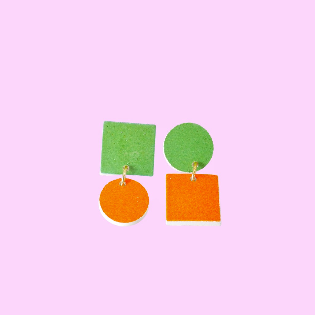 Simonette earrings in green and orange - Re-leaf