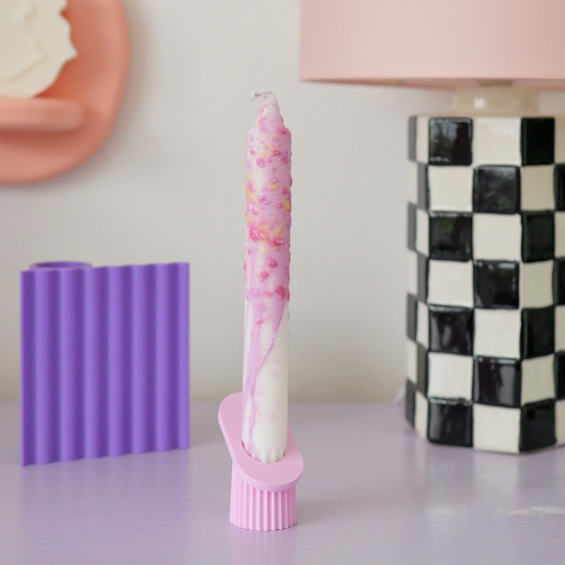 Taper candles - pink confetti drops - Re - leaf