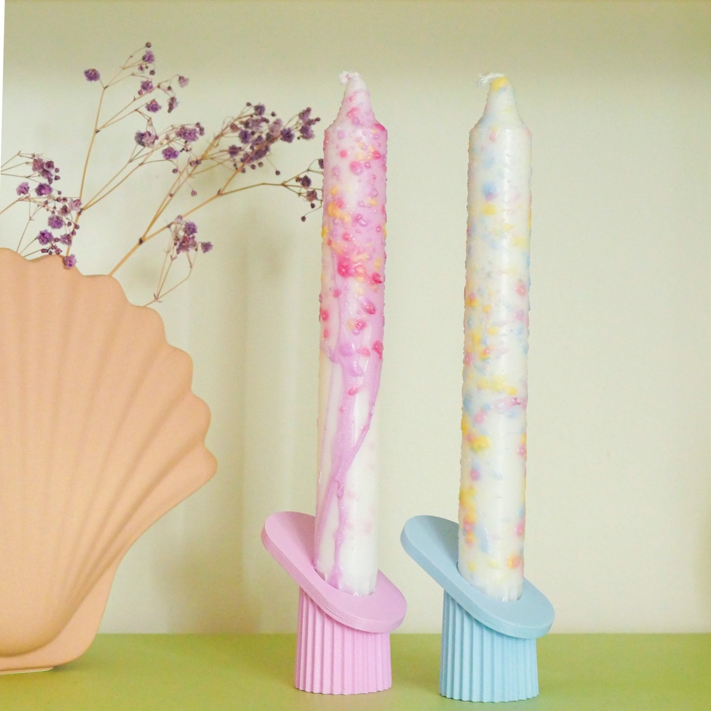Taper candles - pink confetti drops - Re - leaf